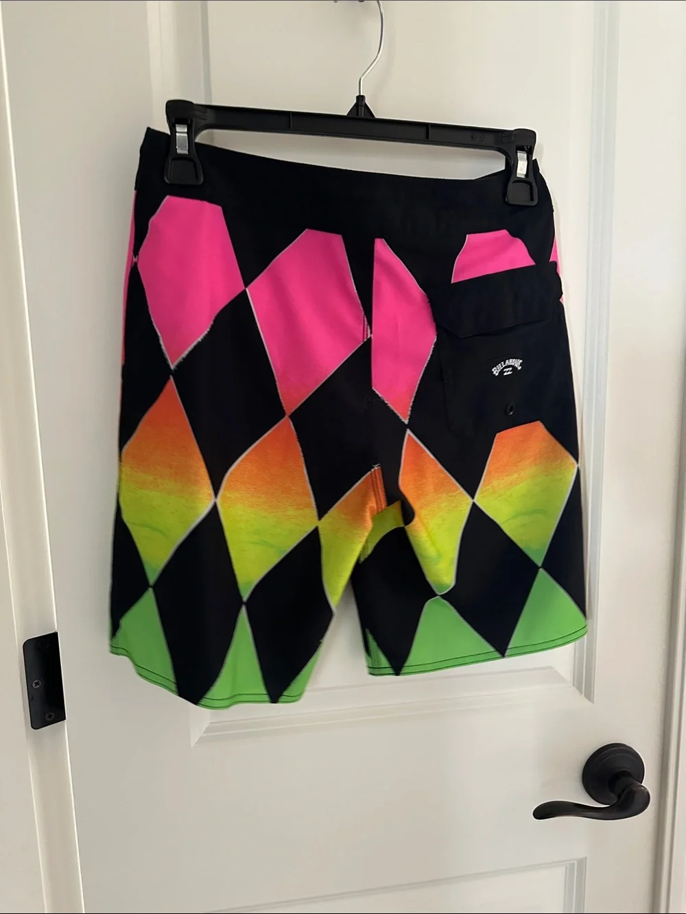 Billabong Boys Black Pink Green Gradient Argyle Boardshorts